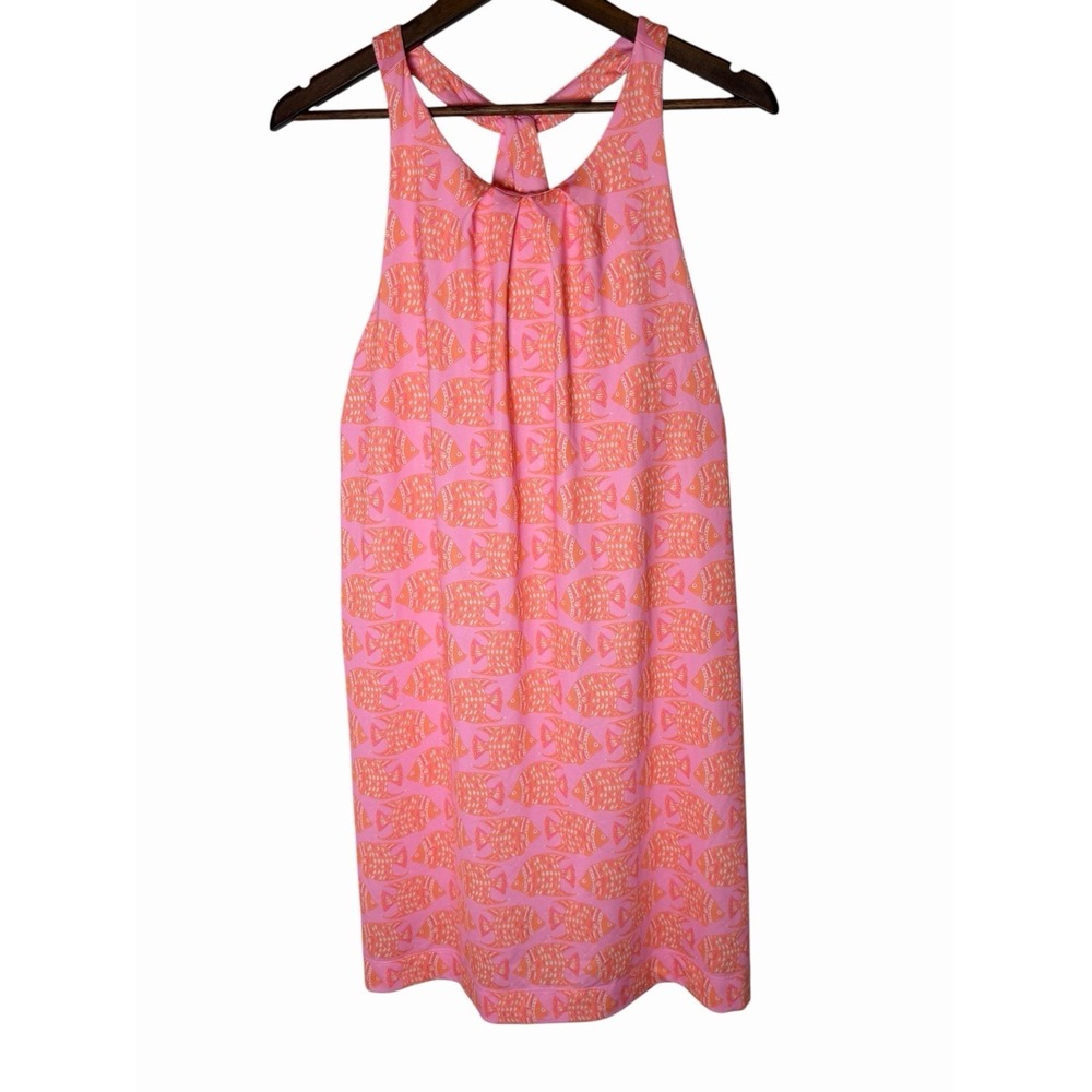 Vineyard Vines Performance Pink Orange Fish Print T-Back Dress Womens Medium